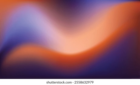 Vector illustration of a wavy gradient background in warm and cool colors, orange and blue tones, which strikes a balance between warm and cool. The movement feels alive. For modern graphics, elegance