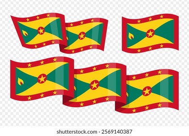 Vector illustration of wavy Grenada flag on transparent background