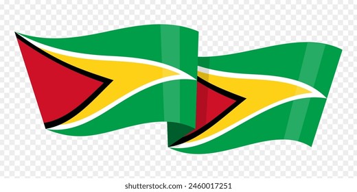 Vector illustration of wavy Guyana flag on transparent background