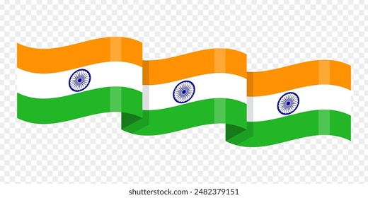 Vector illustration of wavy India flag on transparent background