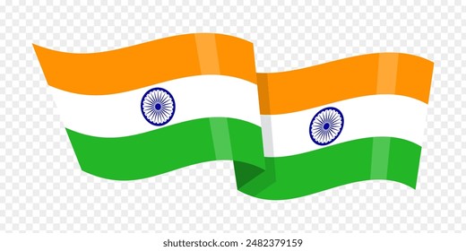 Vector illustration of wavy India flag on transparent background