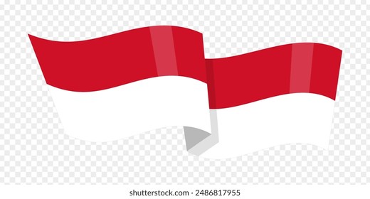 Vector illustration of wavy Indonesia flag on transparent background