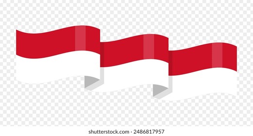 Vector illustration of wavy Indonesia flag on transparent background
