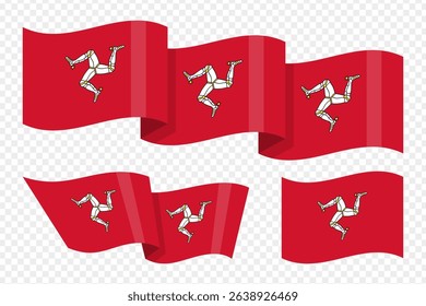 Vector illustration of wavy Isle of Man flag on transparent background