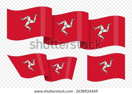 Vector illustration of wavy Isle of Man flag on transparent background