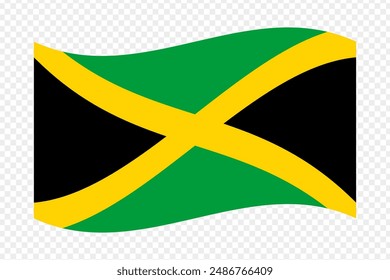 Vector illustration of wavy Jamaica flag on transparent background