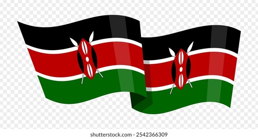 Vector illustration of wavy Kenya flag on transparent background
