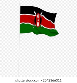 Ilustración vectorial de la bandera ondulada de Kenia sobre fondo transparente