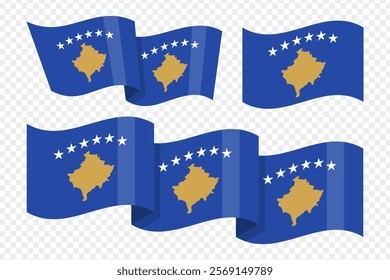 Vector illustration of wavy Kosovo flag on transparent background