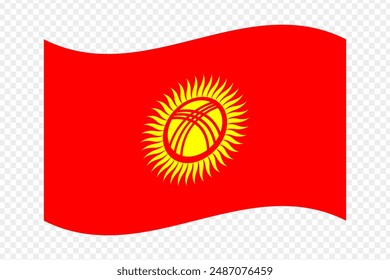 Vector illustration of wavy Kyrgyzstan flag on transparent background