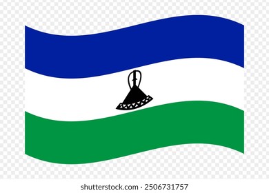 Vector illustration of wavy Lesotho flag on transparent background