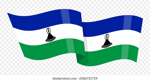 Ilustración vectorial de la bandera ondulada de Lesoto sobre fondo transparente