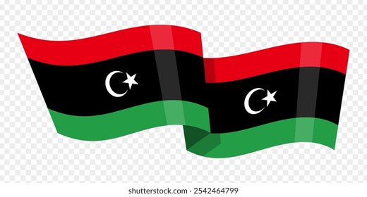 Vector illustration of wavy Libya flag on transparent background