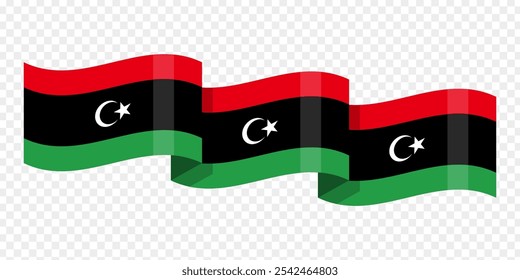 Vector illustration of wavy Libya flag on transparent background