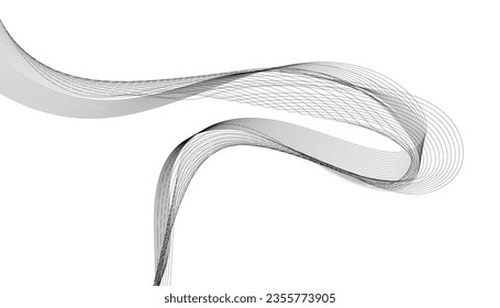 Vector illustration of wavy lines. Wave with lines created using blend tool. Curved wavy line, smooth stripe.