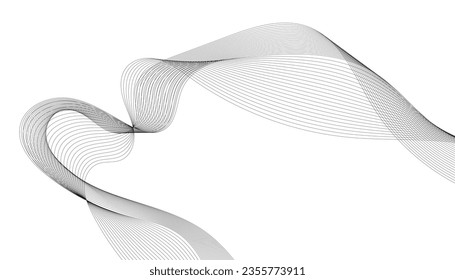 Vector illustration of wavy lines. Wave with lines created using blend tool. Curved wavy line, smooth stripe.