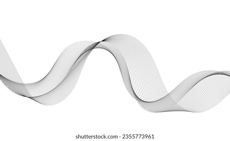 Vector illustration of wavy lines. Wave with lines created using blend tool. Curved wavy line, smooth stripe.