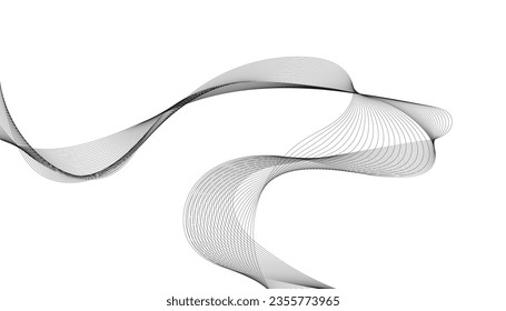 Vector illustration of wavy lines. Wave with lines created using blend tool. Curved wavy line, smooth stripe.