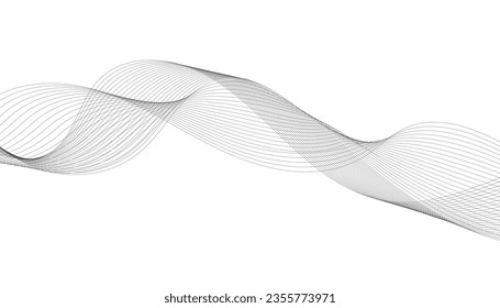 Vector illustration of wavy lines. Wave with lines created using blend tool. Curved wavy line, smooth stripe.