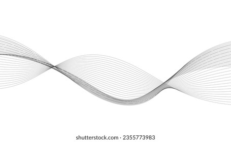 Vector illustration of wavy lines. Wave with lines created using blend tool. Curved wavy line, smooth stripe.