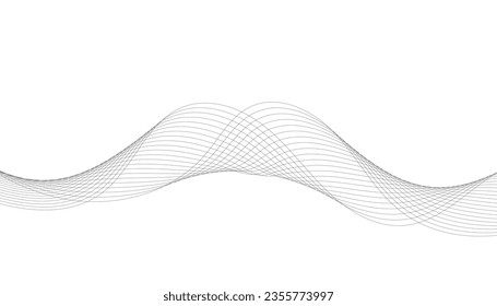 Vector illustration of wavy lines. Wave with lines created using blend tool. Curved wavy line, smooth stripe.