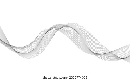 Vector illustration of wavy lines. Wave with lines created using blend tool. Curved wavy line, smooth stripe.