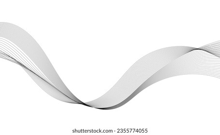 Vector illustration of wavy lines. Wave with lines created using blend tool. Curved wavy line, smooth stripe.
