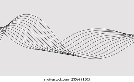 Vector illustration of wavy lines. Wave with lines created using blend tool. Curved wavy line, smooth stripe.