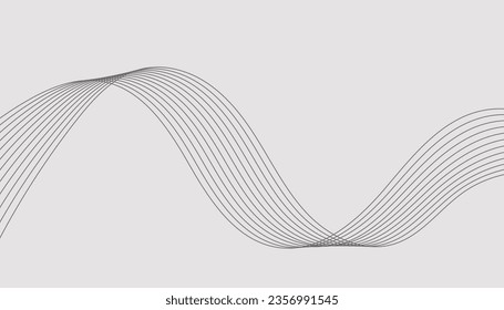 Vector illustration of wavy lines. Wave with lines created using blend tool. Curved wavy line, smooth stripe.