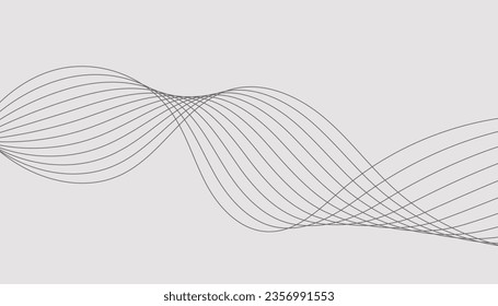 Vector illustration of wavy lines. Wave with lines created using blend tool. Curved wavy line, smooth stripe.