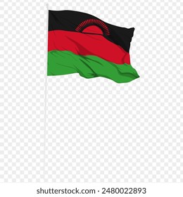 Vector illustration of wavy Malawi flag on transparent background