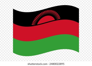 Vector illustration of wavy Malawi flag on transparent background