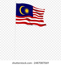Ilustración vectorial de la bandera ondulada de Malasia sobre fondo transparente