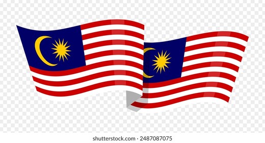 Ilustración vectorial de la bandera ondulada de Malasia sobre fondo transparente