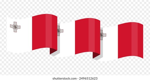 Vector illustration of wavy Malta flag on transparent background
