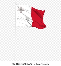 Vector illustration of wavy Malta flag on transparent background