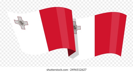 Vector illustration of wavy Malta flag on transparent background