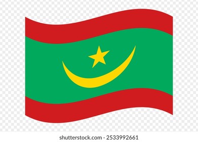Vector illustration of wavy Mauritania flag on transparent background
