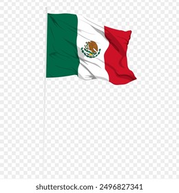 Vector illustration of wavy Mexico flag on transparent background