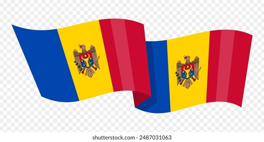 Vector illustration of wavy Moldova flag on transparent background