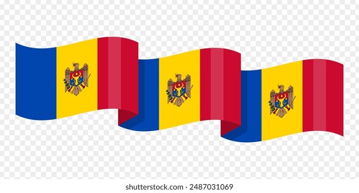 Ilustración vectorial de la bandera ondulada de Moldavia sobre fondo transparente