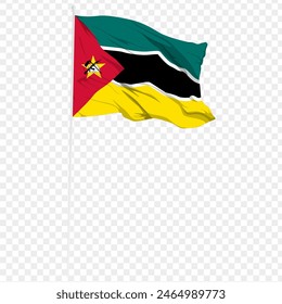 Vektorillustration der gewellten Flagge Mosambiks auf durchsichtigem Hintergrund