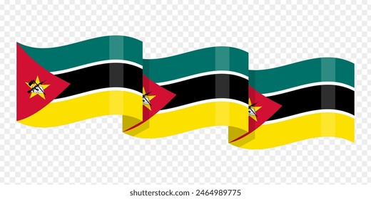 Vector illustration of wavy Mozambique flag on transparent background