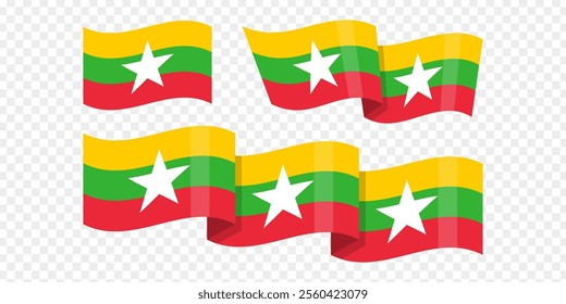 Vector illustration of wavy Myanmar flag on transparent background