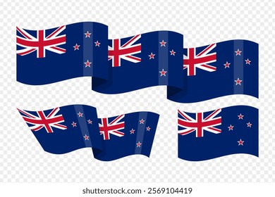 Vector illustration of wavy New Zealand flag on transparent background