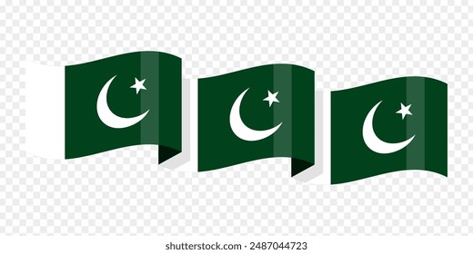 Vektorillustration der wellenförmigen Pakistan-Flagge auf durchsichtigem Hintergrund