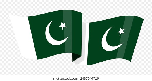 Ilustración vectorial de la bandera ondulada de Pakistán sobre fondo transparente