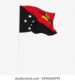 Vector illustration of wavy Papua New Guinea flag on transparent background