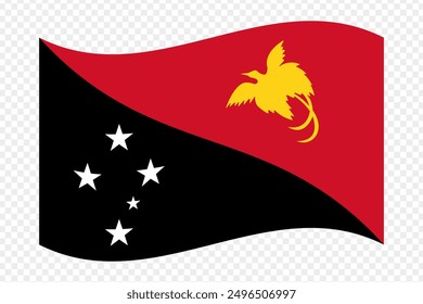 Vector illustration of wavy Papua New Guinea flag on transparent background