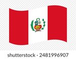 Vector illustration of wavy Peru flag on transparent background